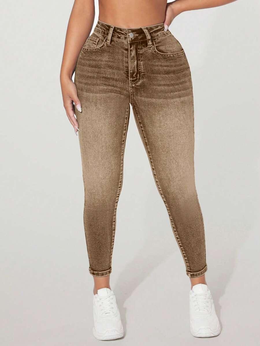 BRĄZOWE SPODNIE JEANS 