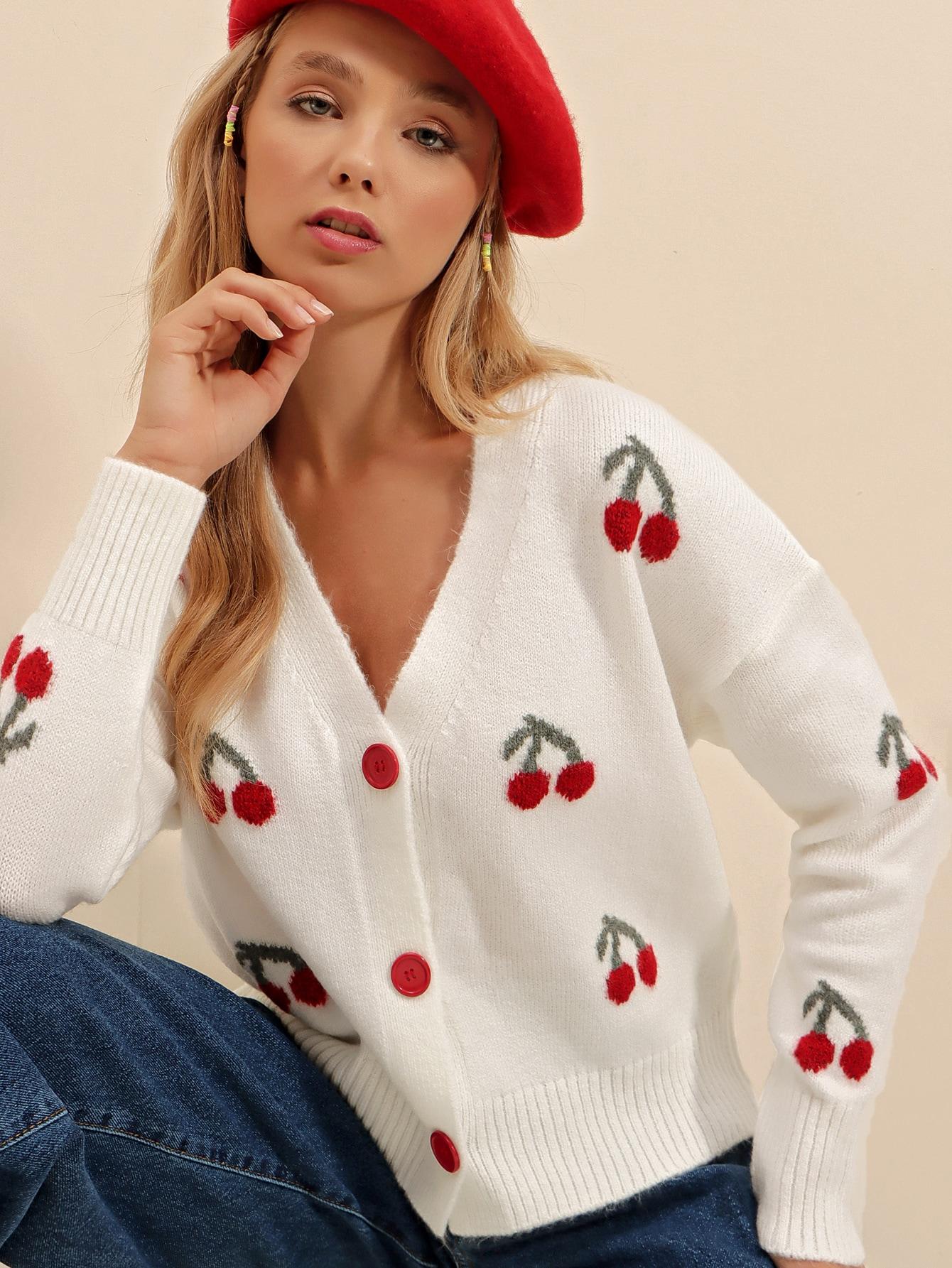 SWETER KARDIGAN V-NECK GUZIKI WZÓR