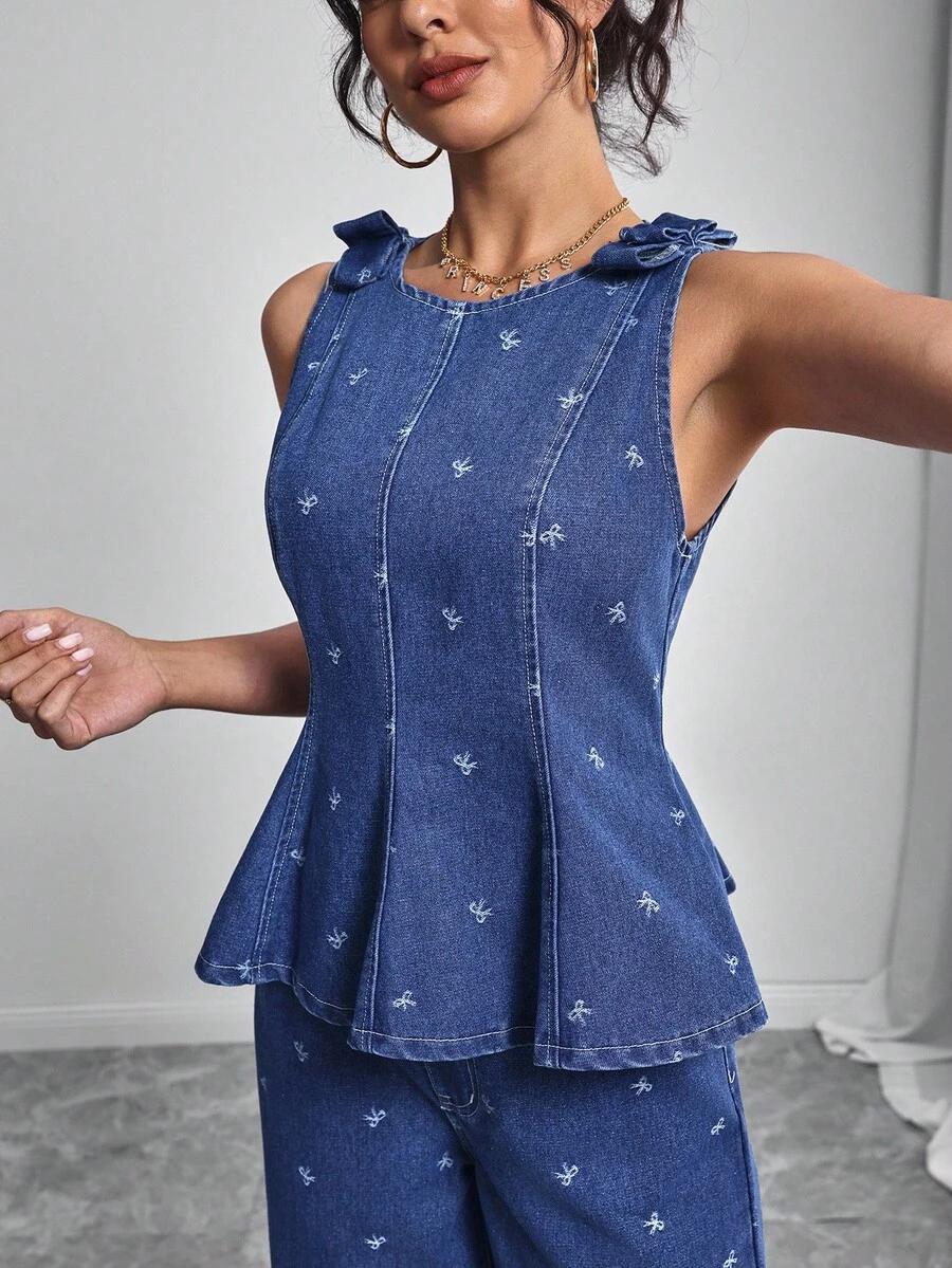 niebieski top jeans haft 