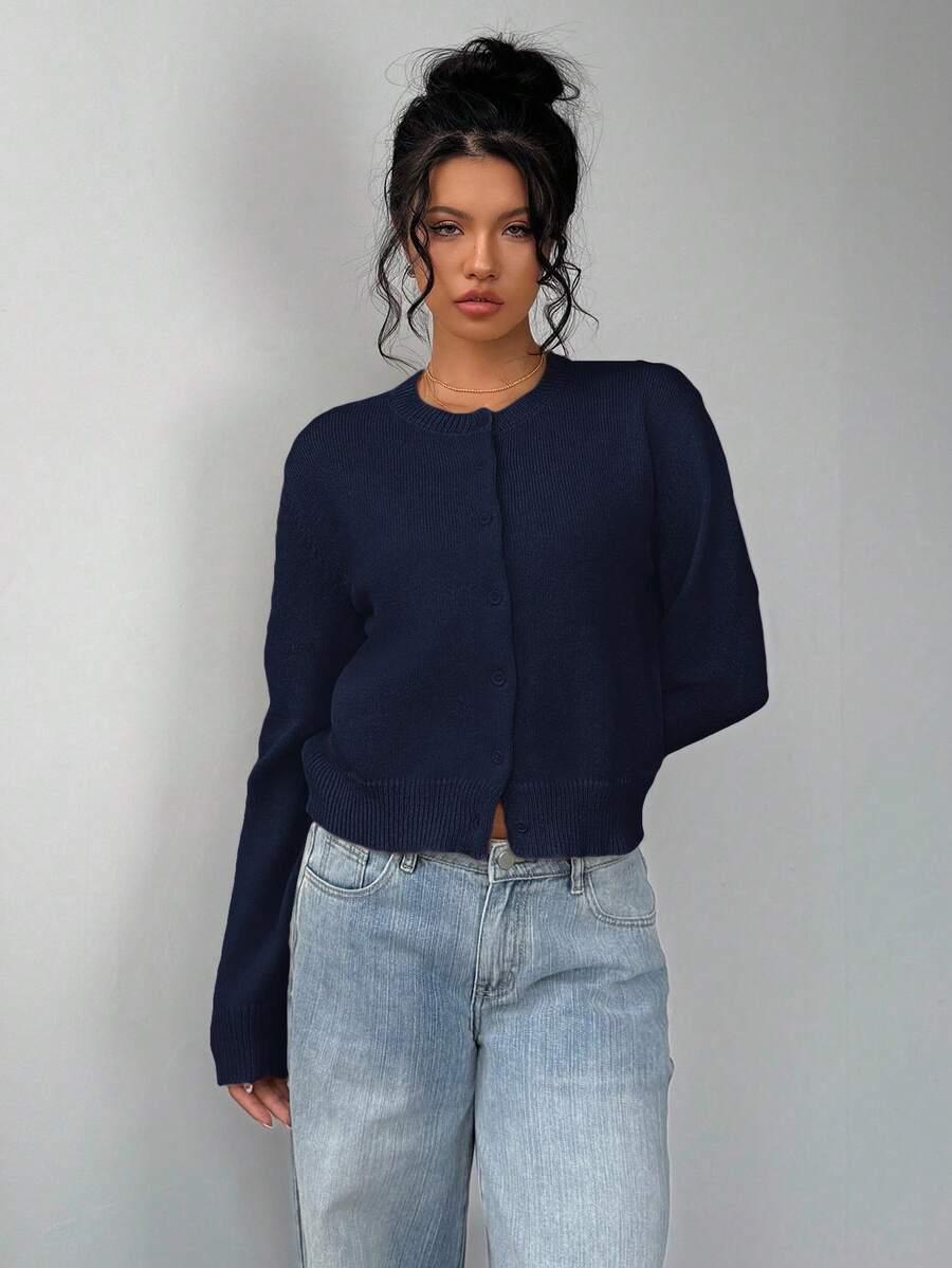 GRANATOWY SWETER GUZIKI
