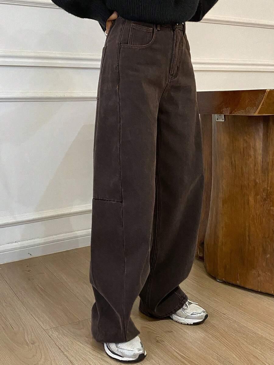 Brązowe jeansy wysoki stan