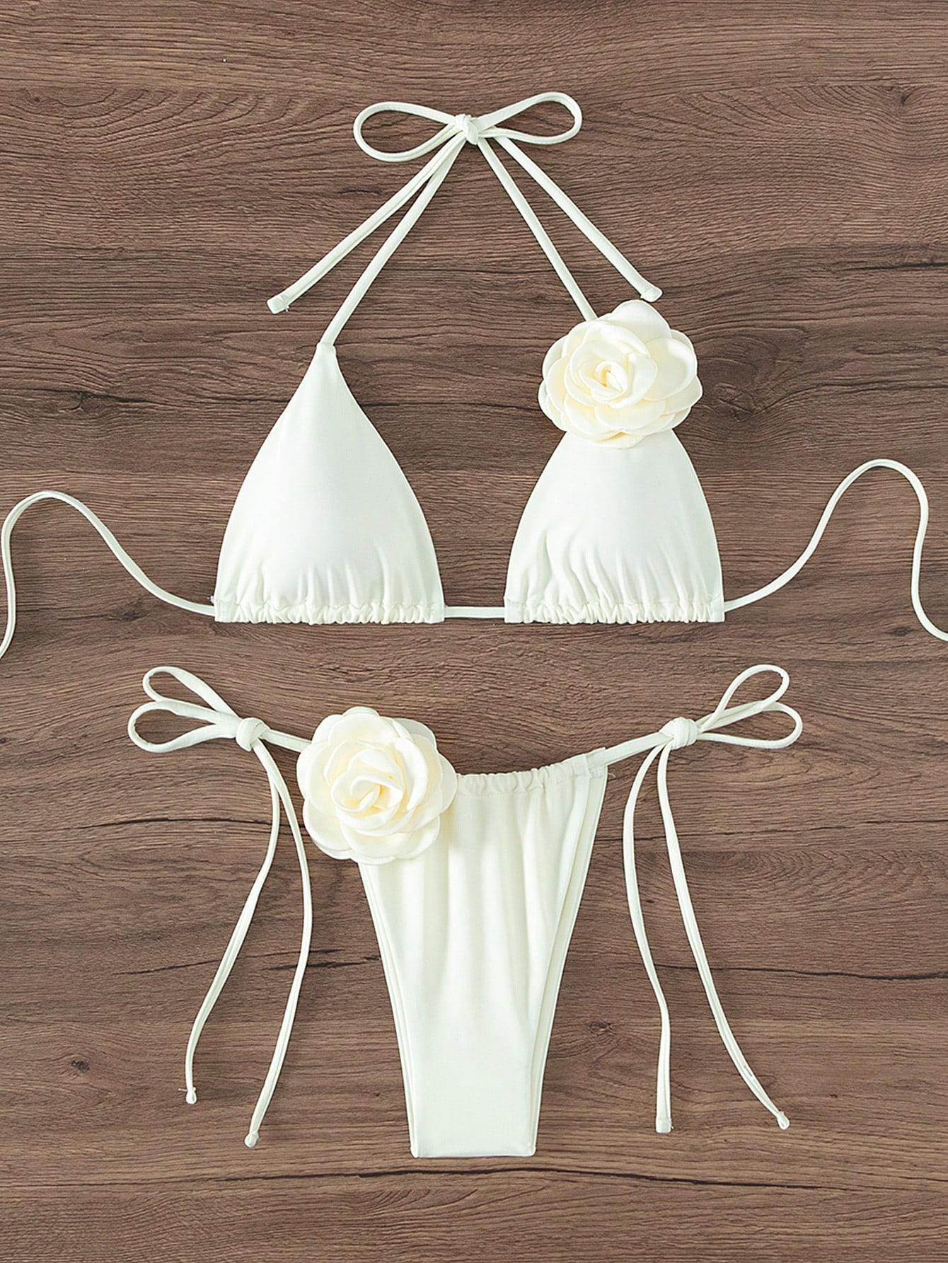 komplet bikini zdobienie kwiaty wiązanie