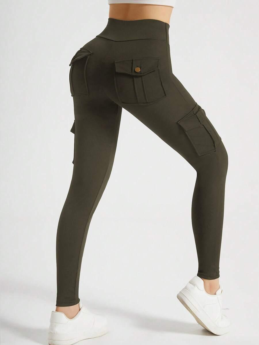 zielone legginsy kieszenie