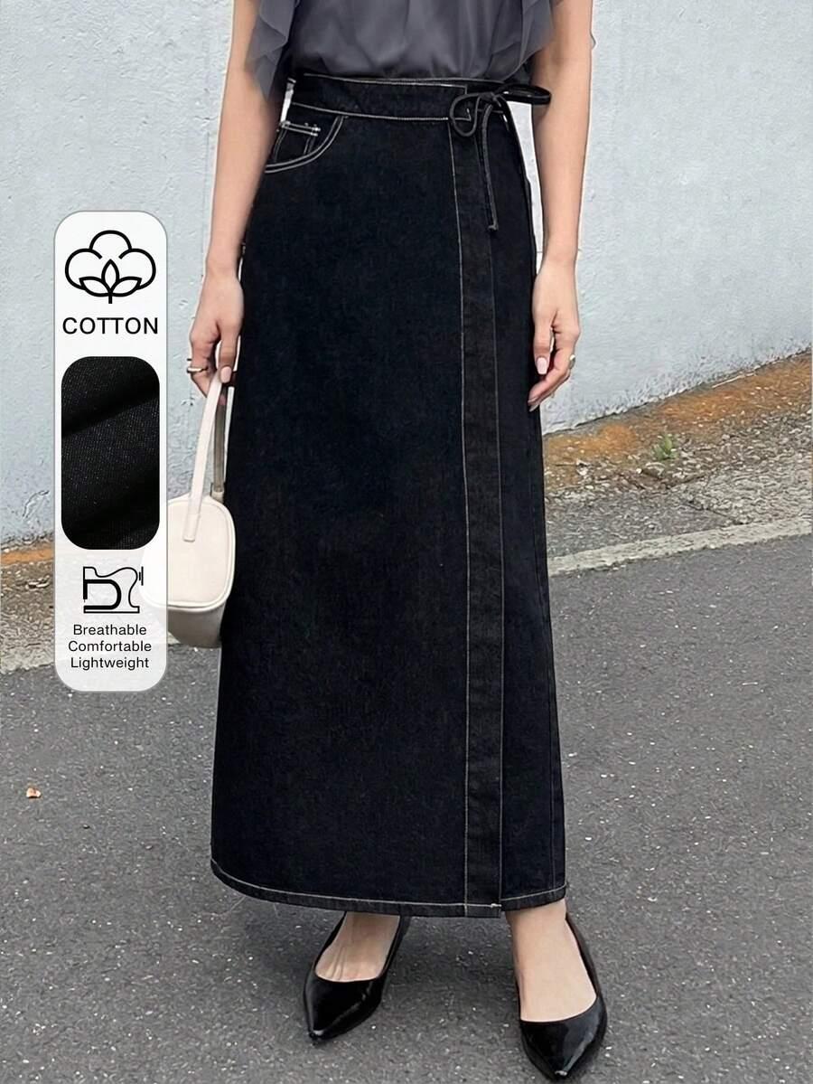 czarna jeansowa spódnica maxi