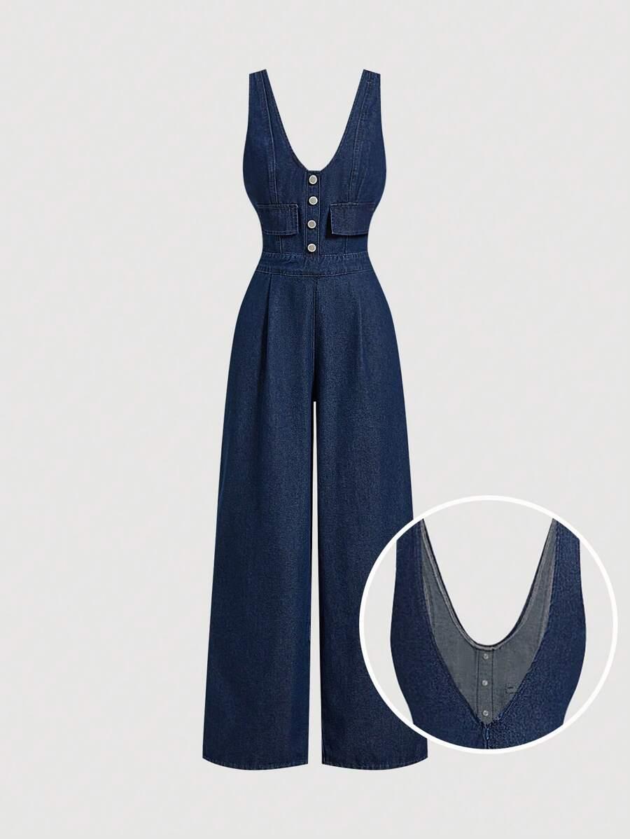KOMBINEZON JEANS V-NECK