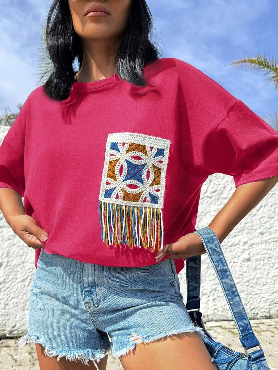 RÓŻOWY T-SHIRT HAFT