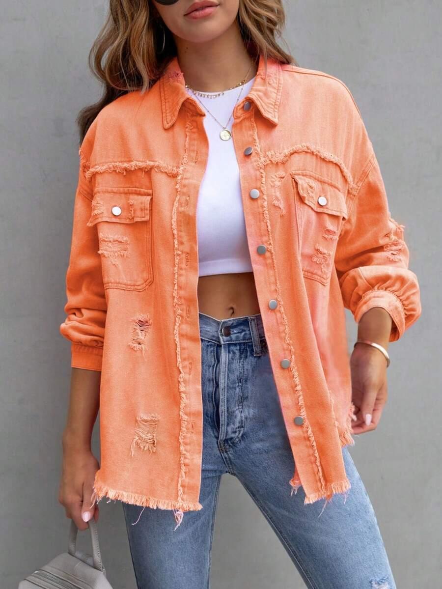 pomarańczowa kurtka ripped jeans
