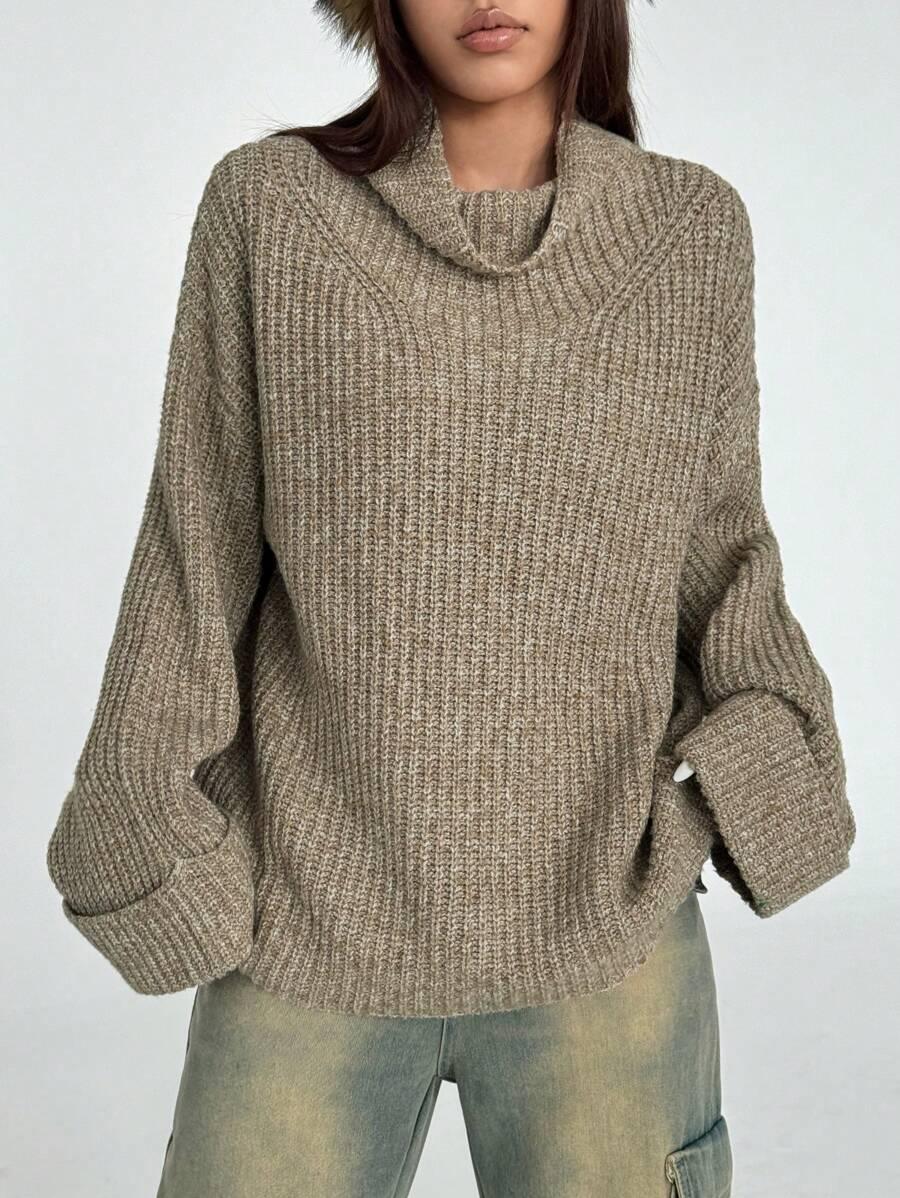 ELEGANT SWETER DAMSKI - LUŹNY DŁUGI RĘKAW LEJĄCY DEKOLT 