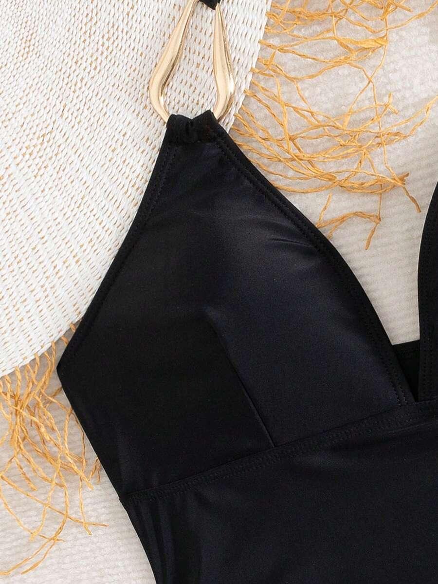 CZARNY STRÓJ KĄPIELOWY TANKINI ZDOBIENIE
