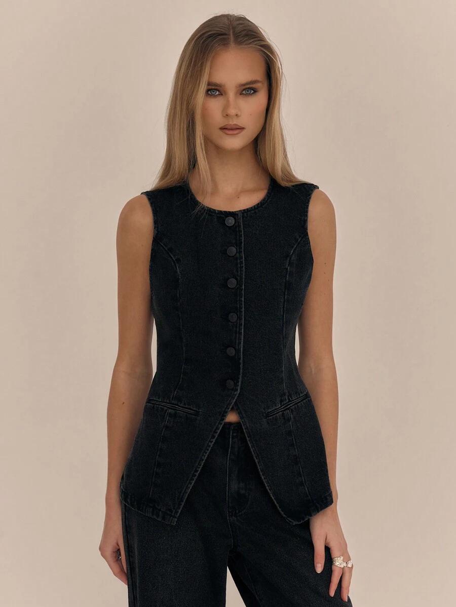 CZARNA KAMIZELKA JEANS 