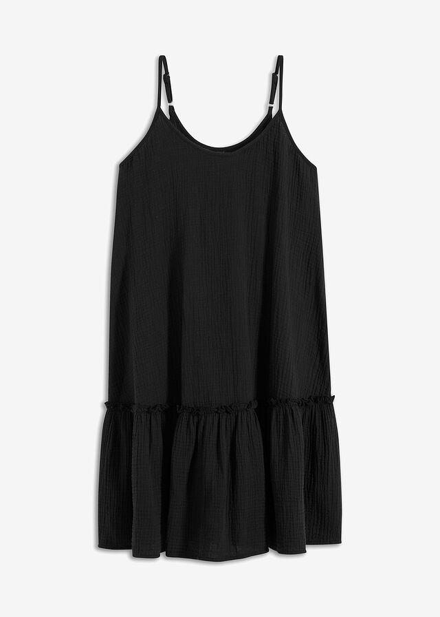 BAWEŁNIANA OVERSIZE MINI SUKIENKA Z OKRĄGŁYM DEKOLTEM 