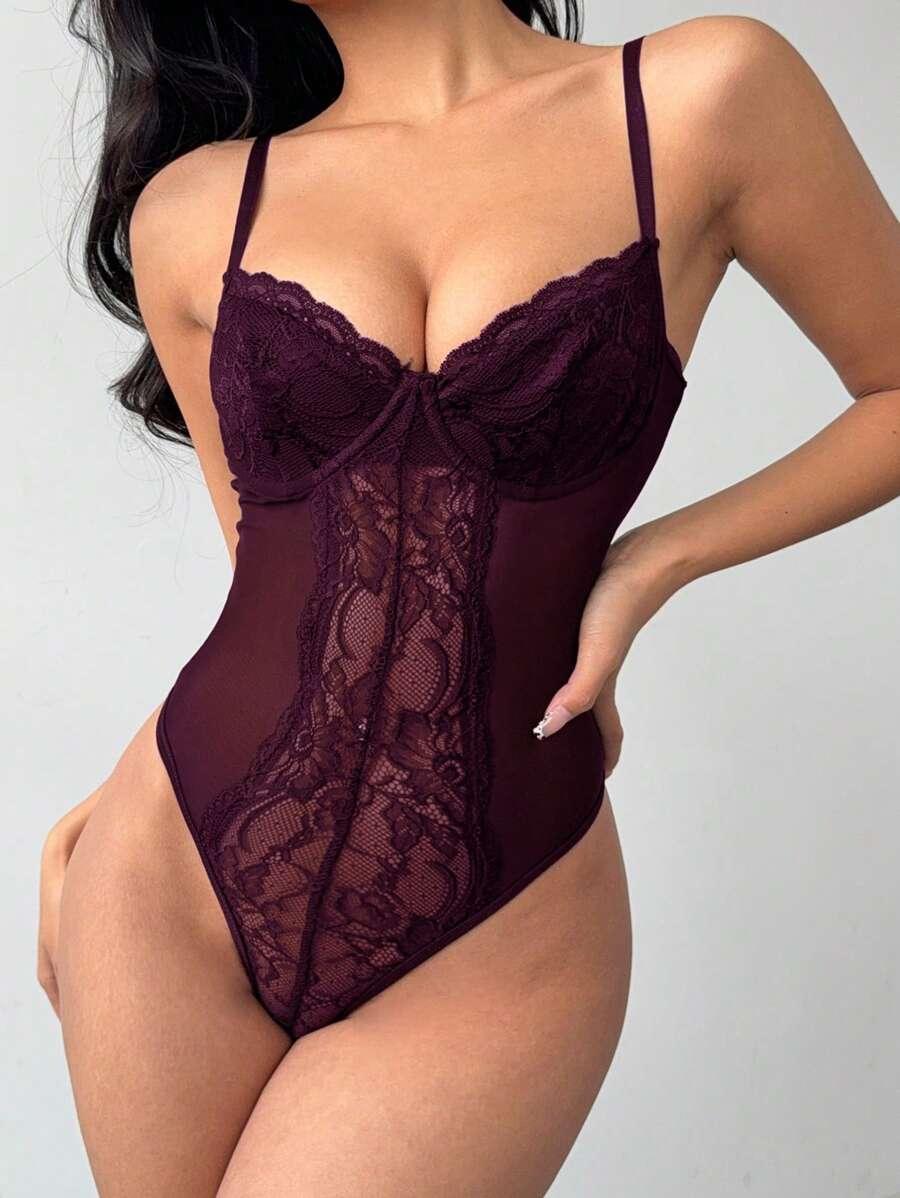 burgundowe body koronka siateczka