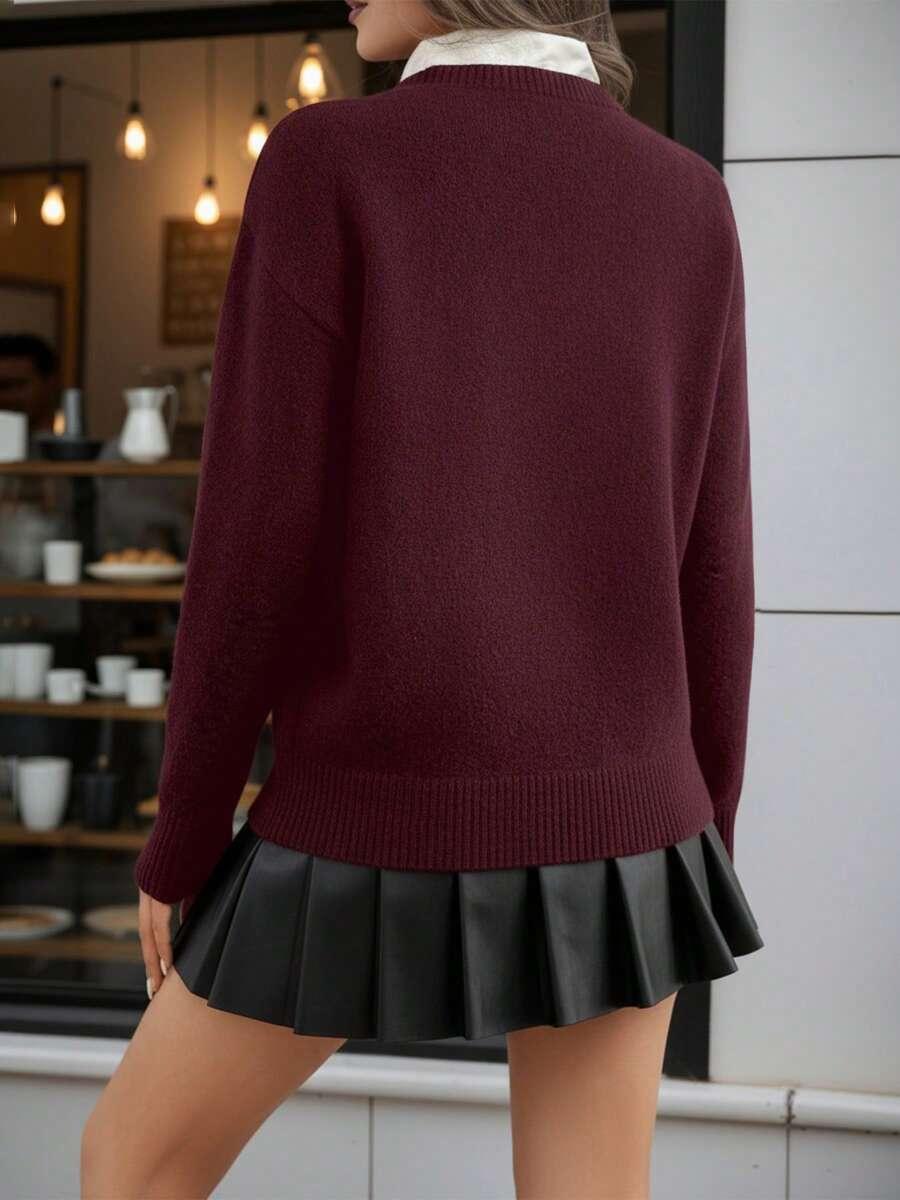 DAMSKI WISKOZOWY SWETER BORDOWY Z OKRĄGŁYM DEKOLTEM