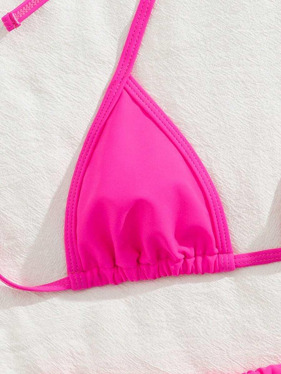 różowy komplet bikini wiązanie