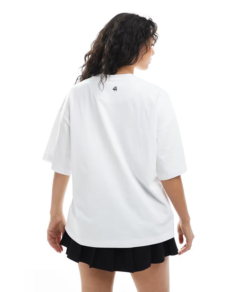 biały t-shirt okrągły dekolt haft
