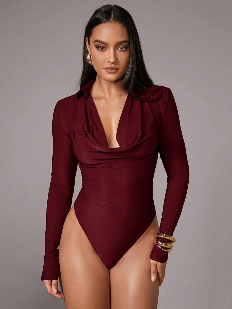 burgundowe body długi rękaw
