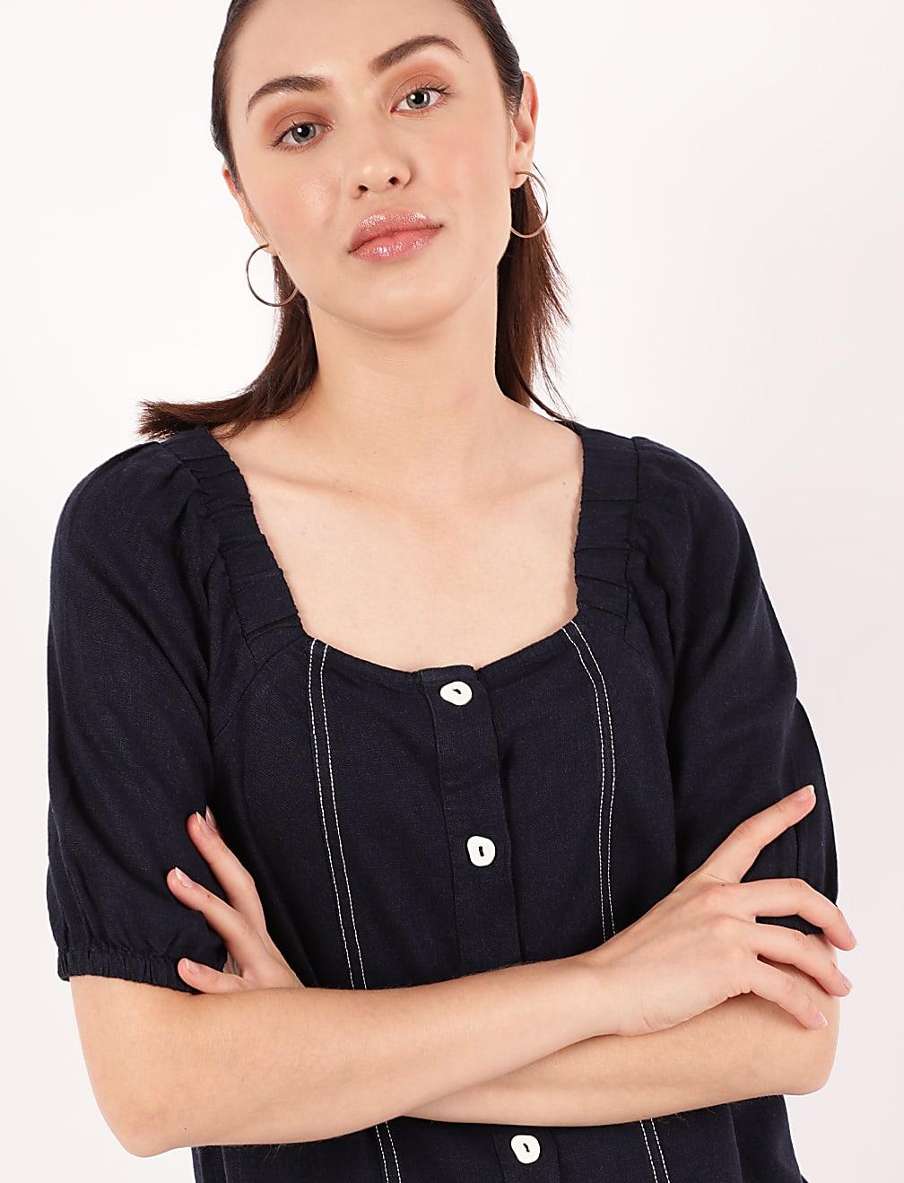 czarna lniana bluzka T52-2100K-F0