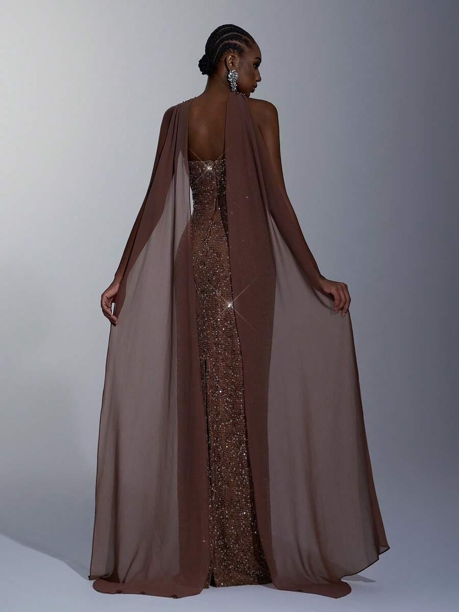 ELEGANCKA SUKIENKA MAXI ODKRYTE RAMIONA CEKINY