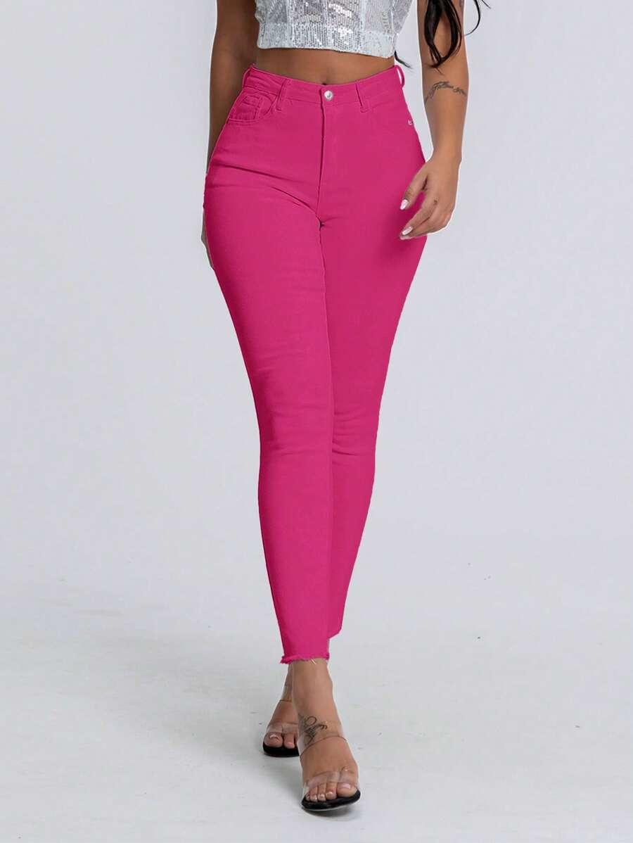 różowe spodnie jeans rurki
