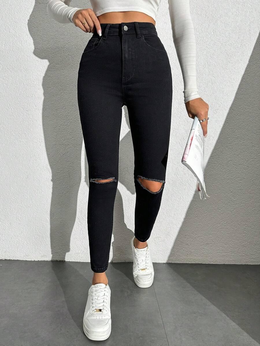 CZARNE SPODNIE JEANS RIPPED