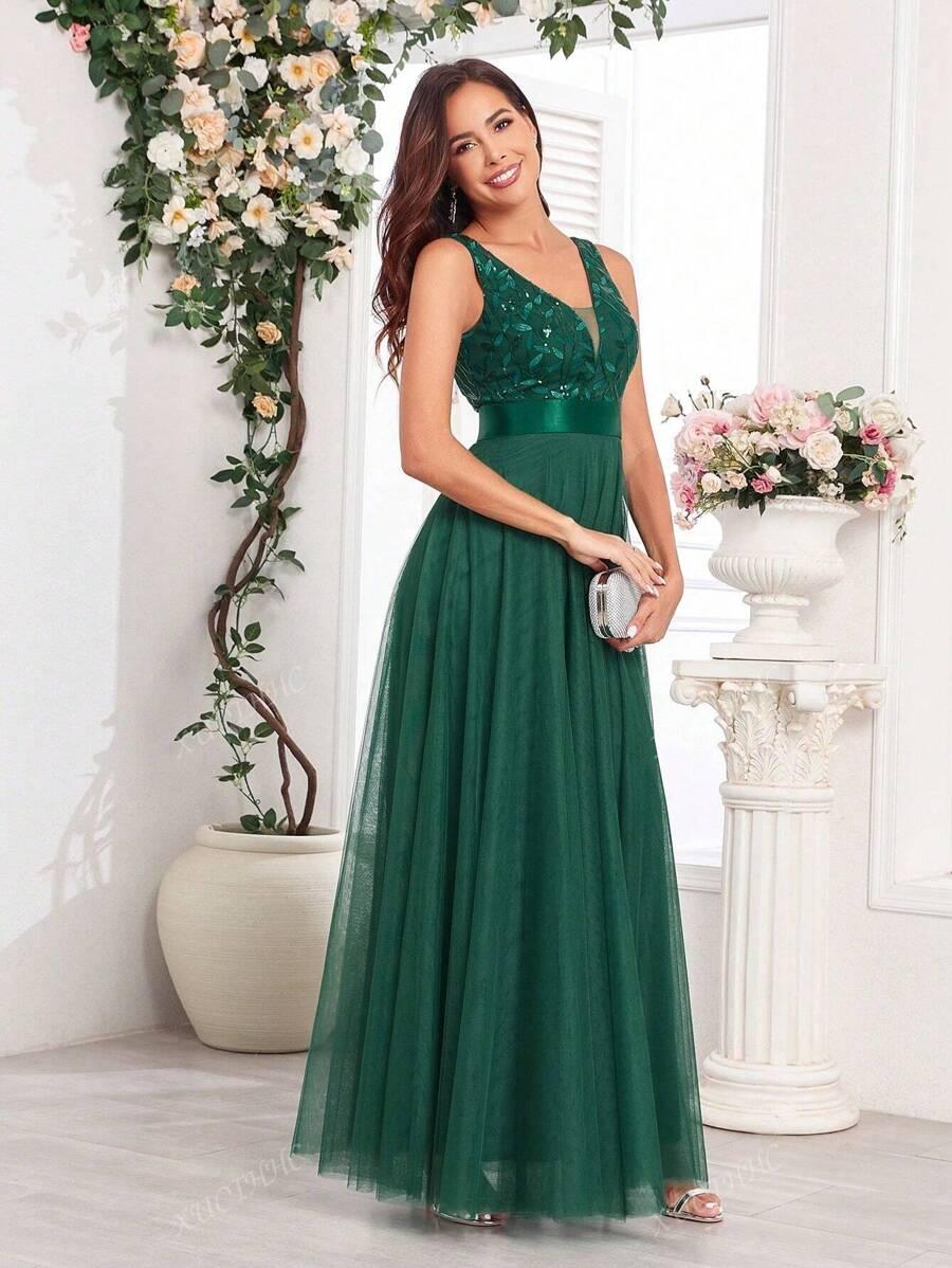 ZIELONA MAXI SUKIENKA ZDOBIENIA TIUL