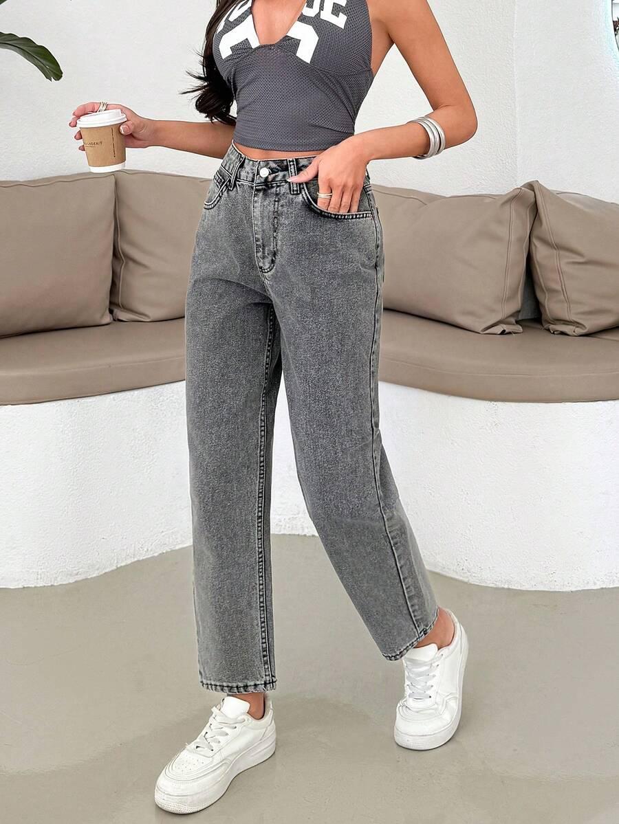 SZARE SPODNIE MOM JEANS