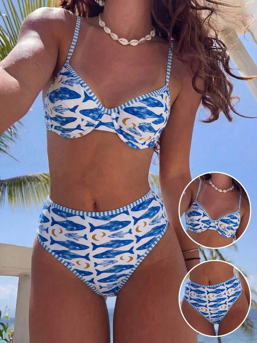 dwuczęściowy strój kąpielowy animal print