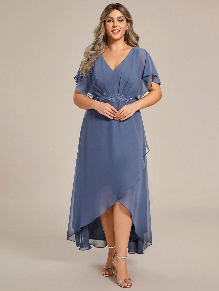 niebieska sukienka v neck