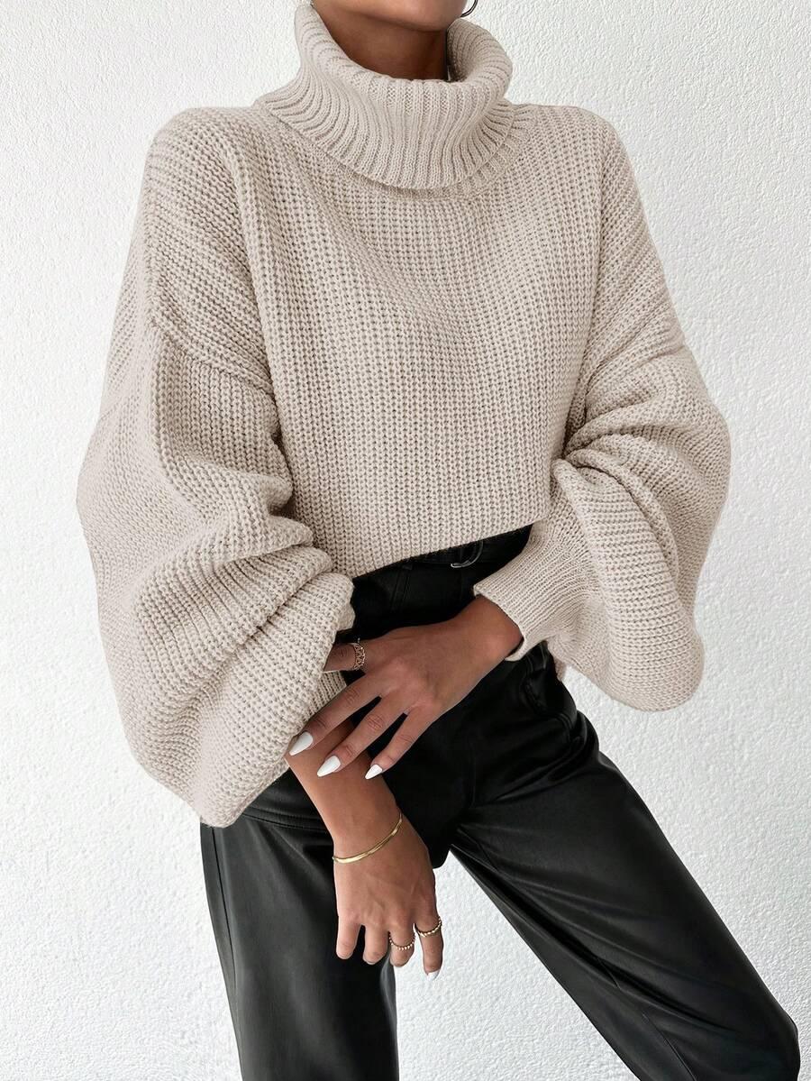 BEŻOWY DZIANINOWY SWETER GOLF