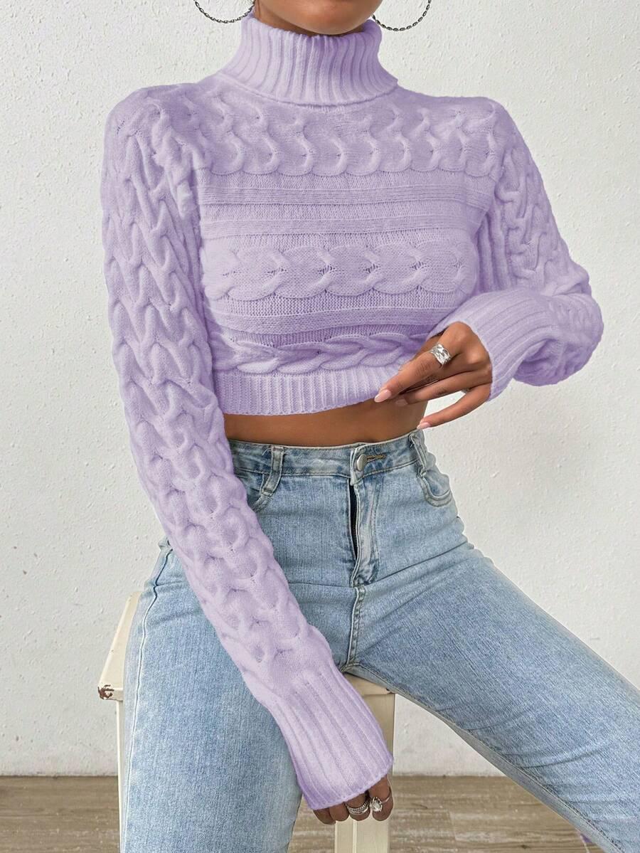 fioletowy krótki sweter golf splot