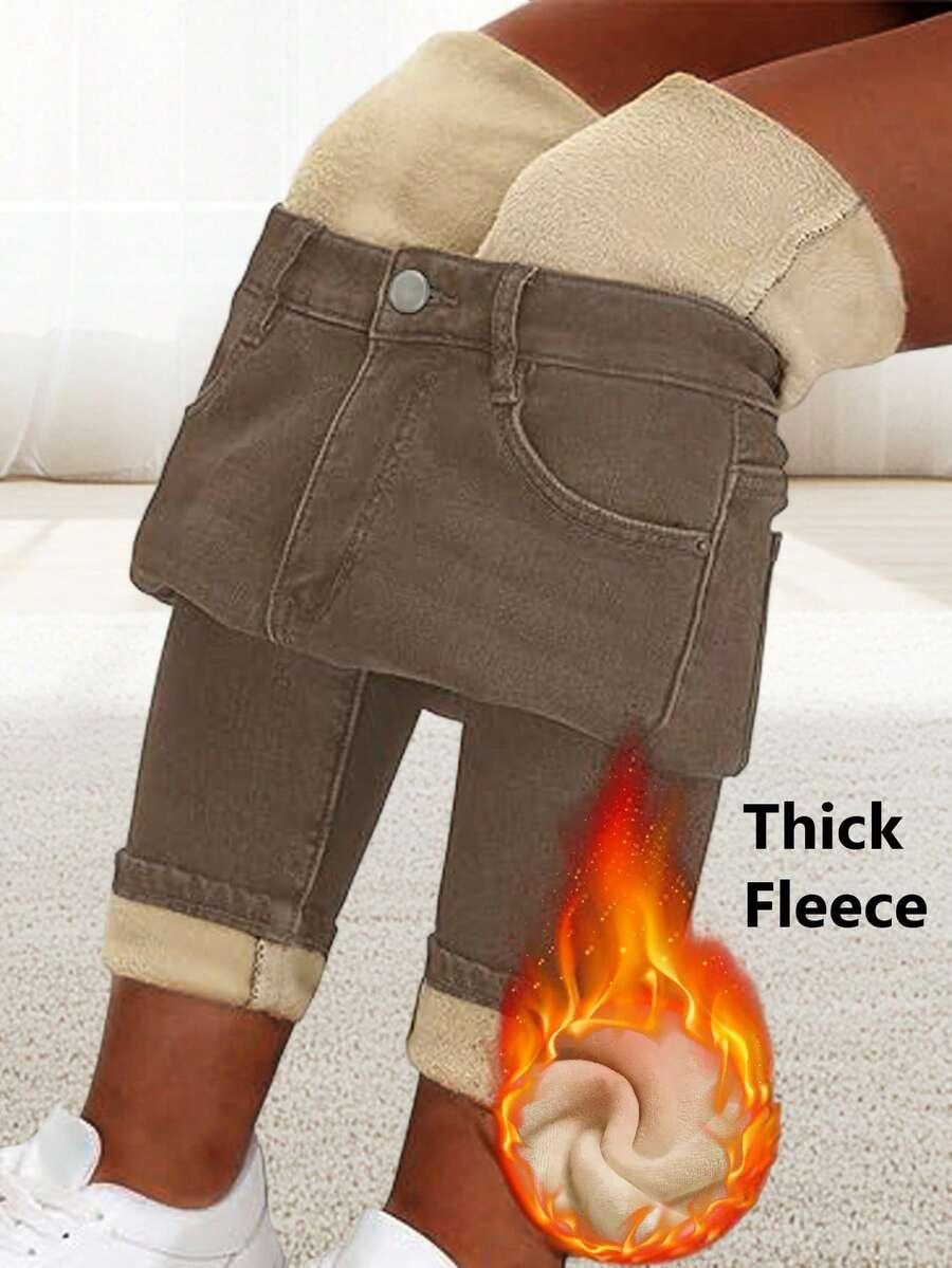 brązowe spodnie jeans ocieplane
