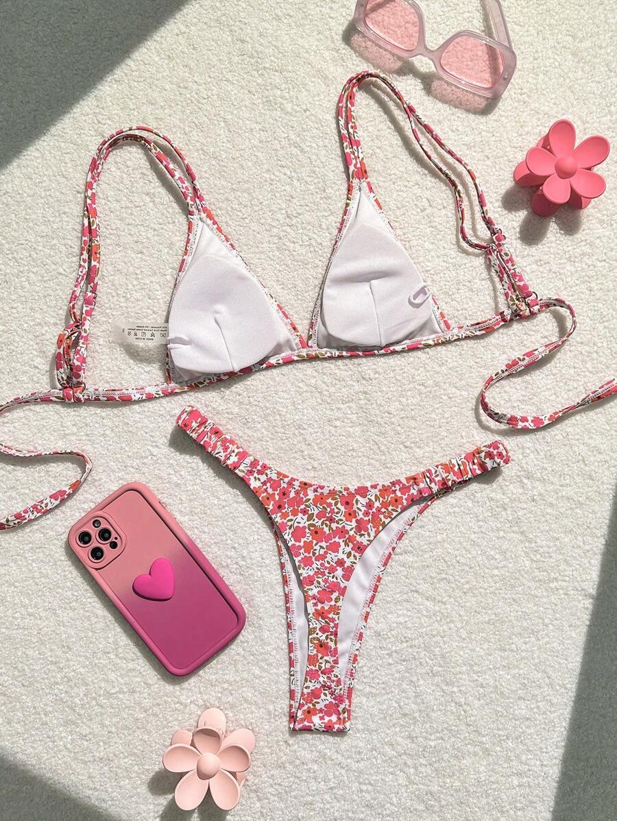 DWUCZĘŚCIOWY KOSTIUM KĄPIELOWY BIKINI KWIATY