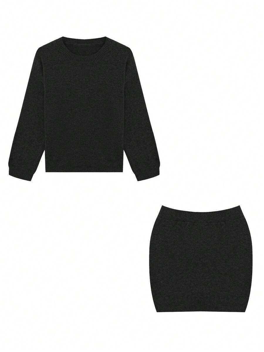 CZARNY KOMPLET SWETER SPÓDNICA 