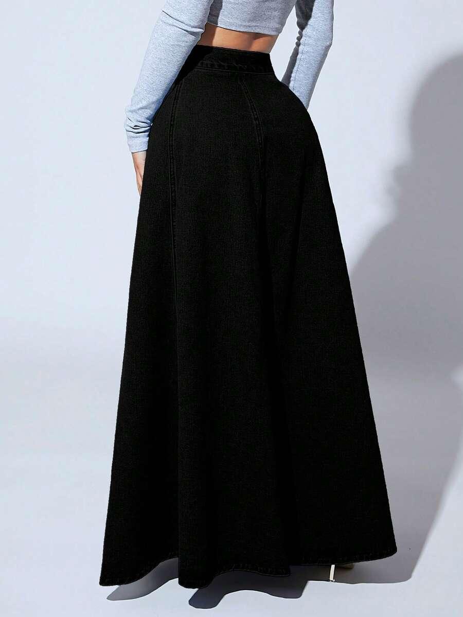 CZARNA MAXI SPÓDNICA JEANS