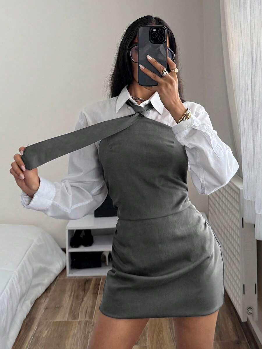 SZARA MINI SUKIENKA