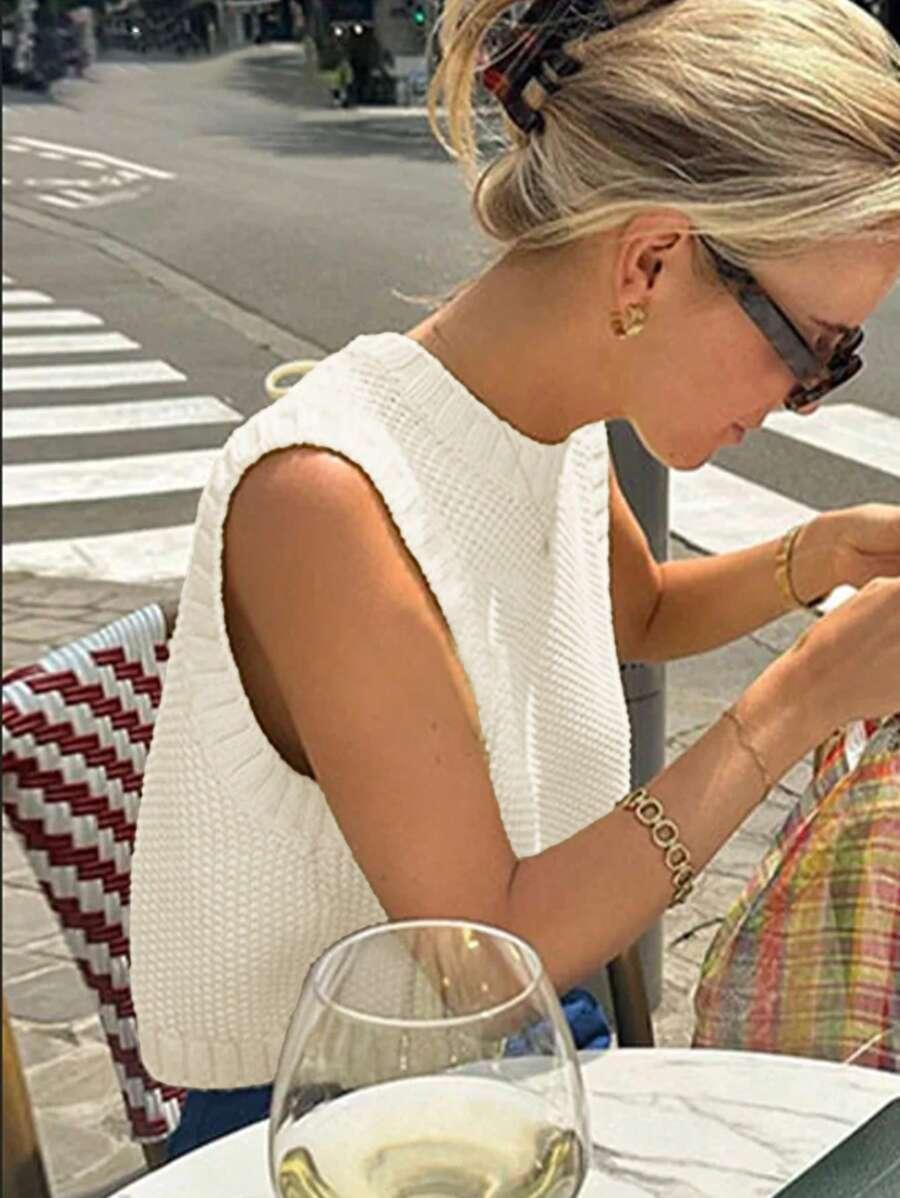 BIAŁY DZIANINOWY SWETER WIĄZANIE