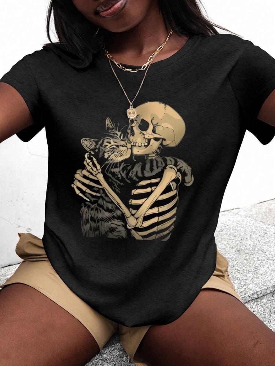 czarny t-shirt nadruk