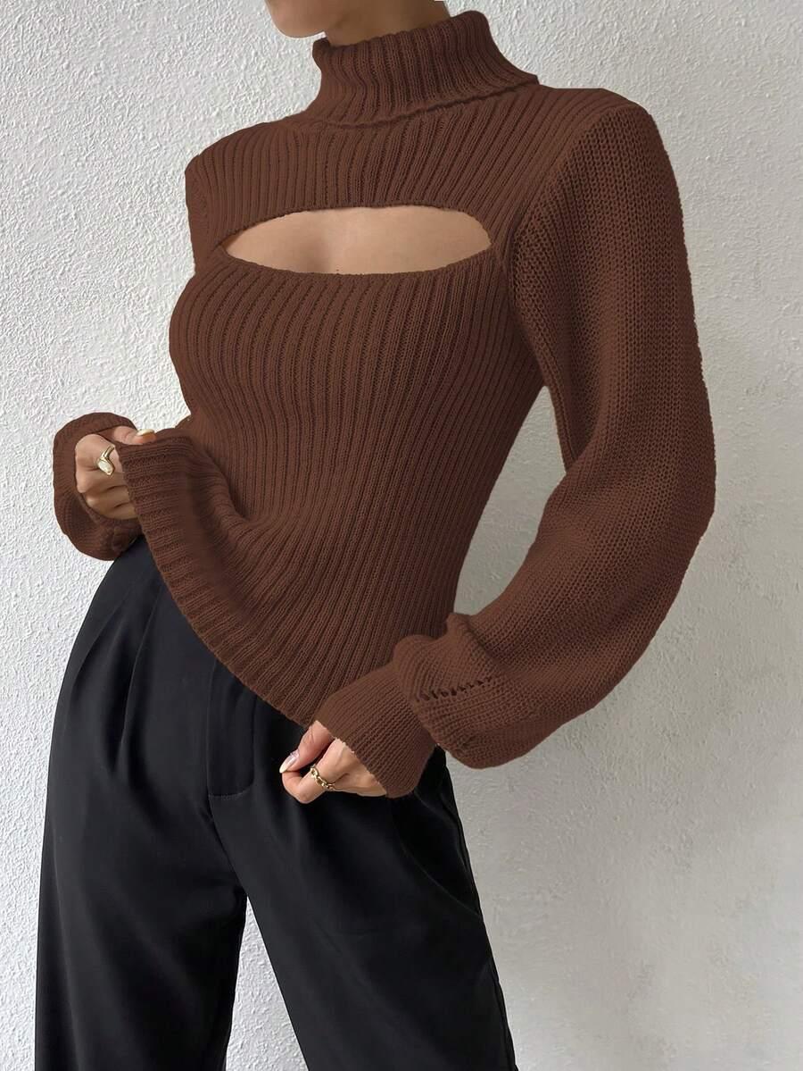 BRĄZOWY SWETER DŁUGI RĘKAW