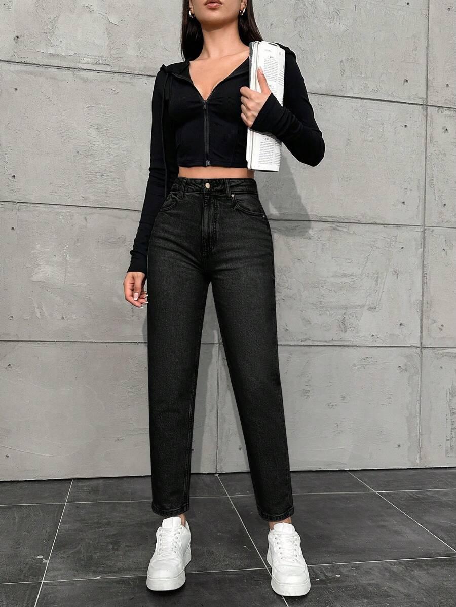 CZARNE SPODNIE JEANS 