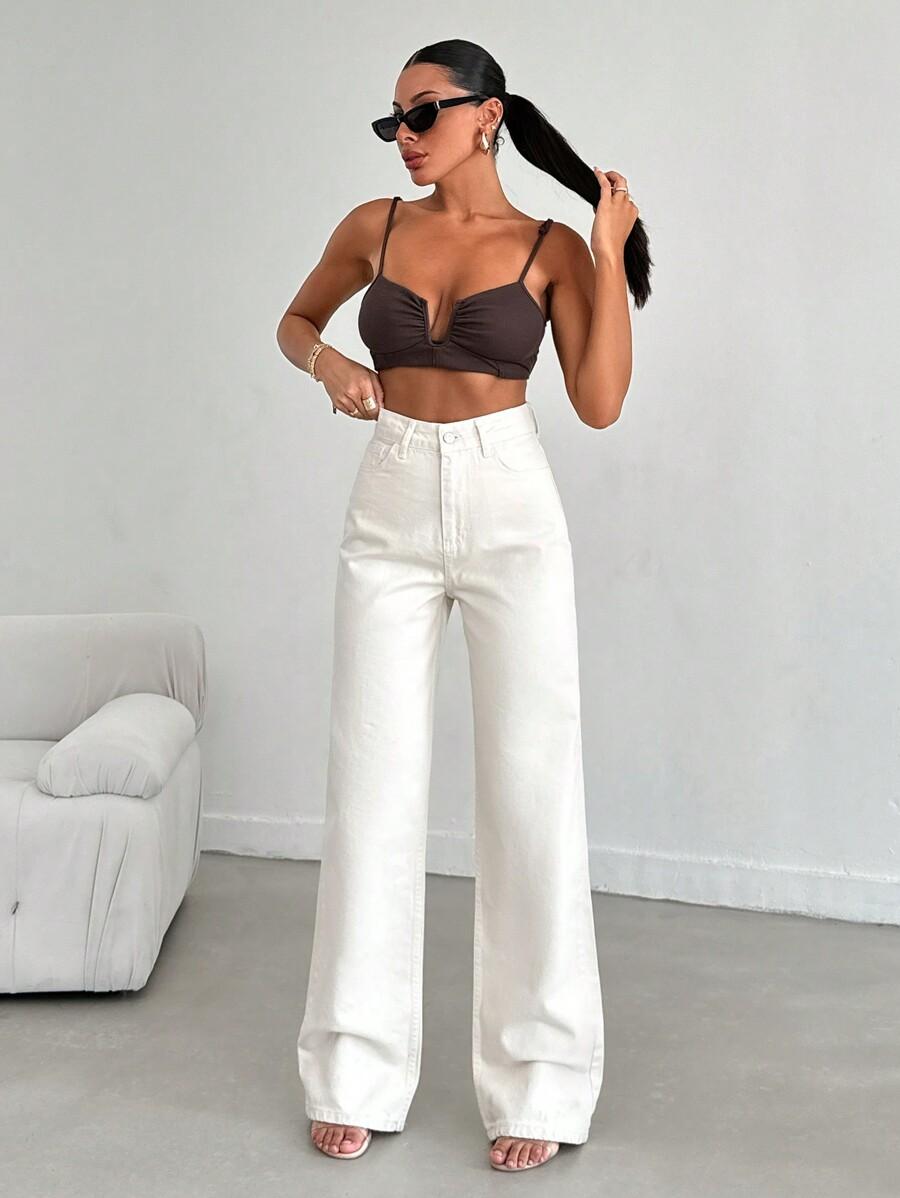 KREMOWE SPODNIE JEANS 
