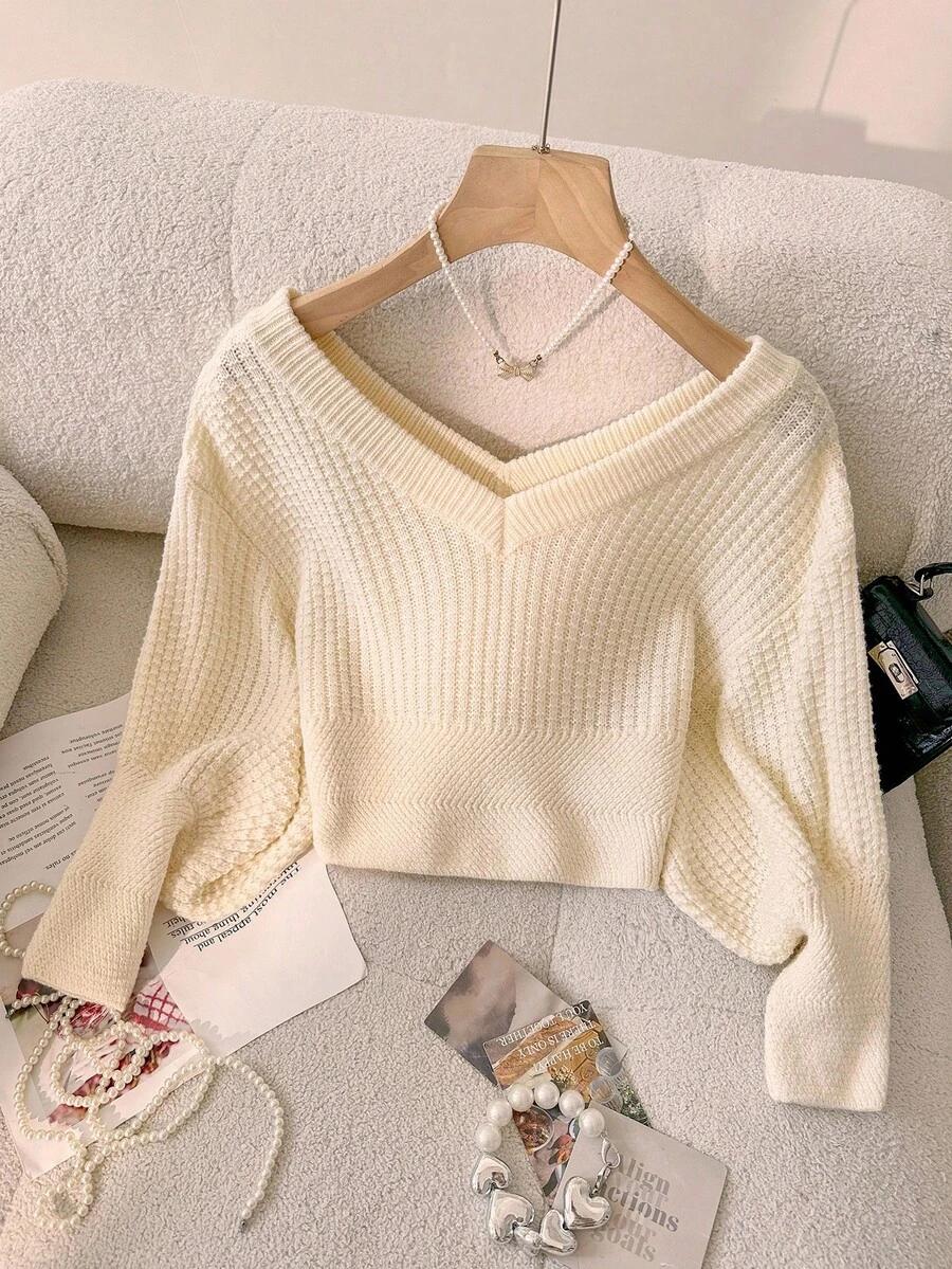 beżowy sweter v neck