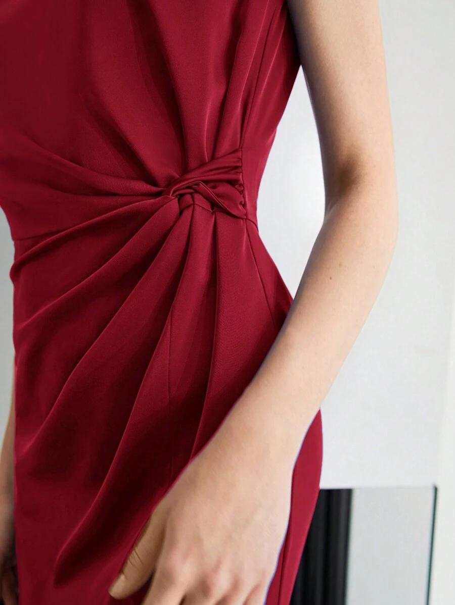 czerwona midi sukienka twist