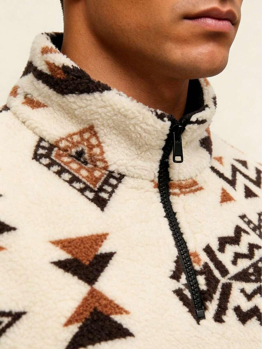 polarowa bluza zamek aztec print kontrast kieszonka