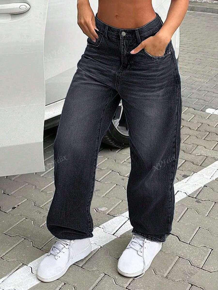 CZARNE JEANSY SZEROKIE NOGAWKI