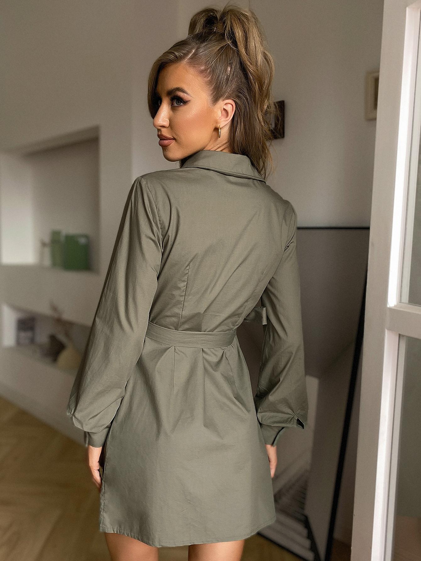 KHAKI KOPERTOWA MINI SUKIENKA WIĄZANIE