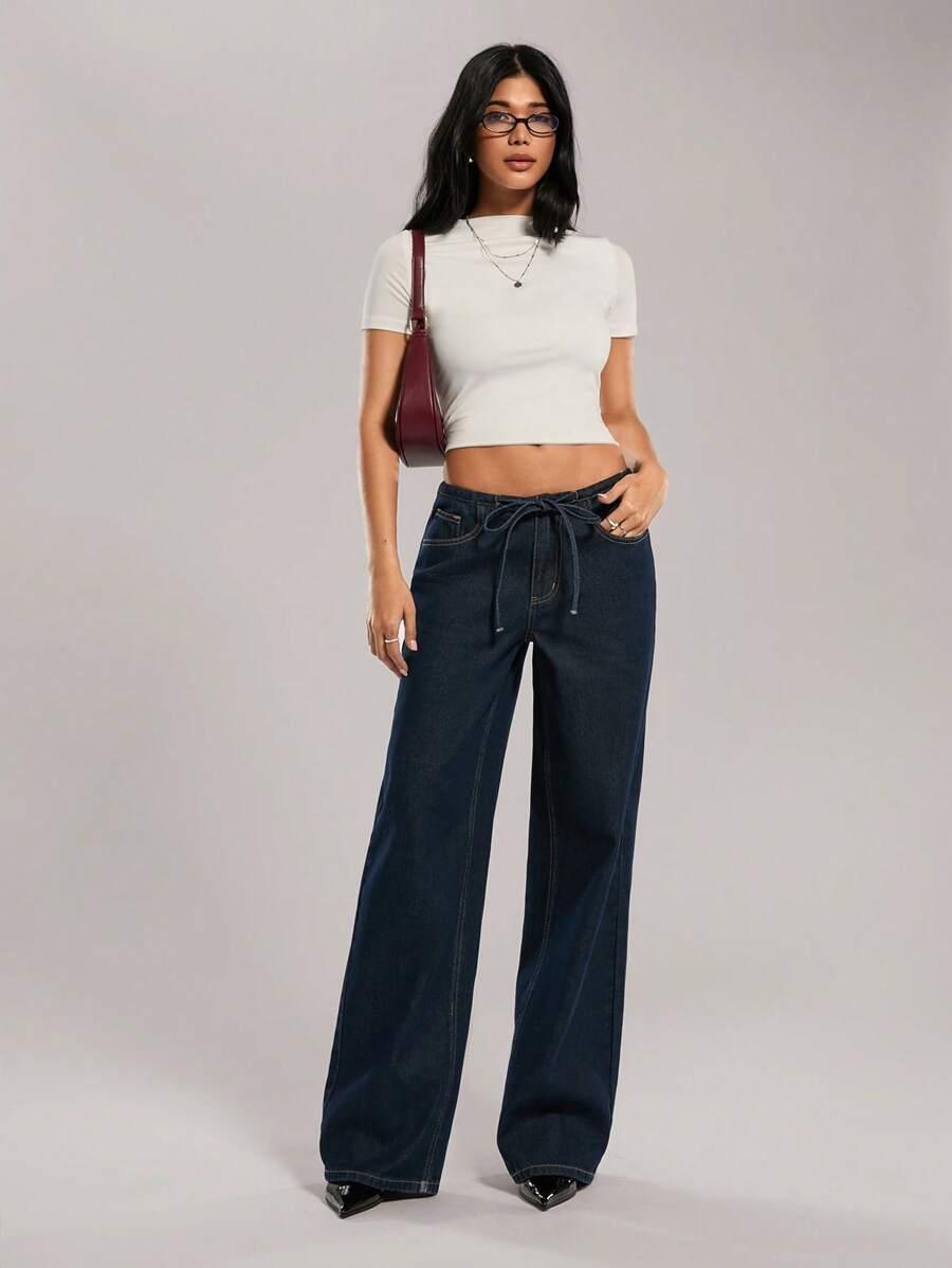 GRANATOWE SPODNIE JEANS