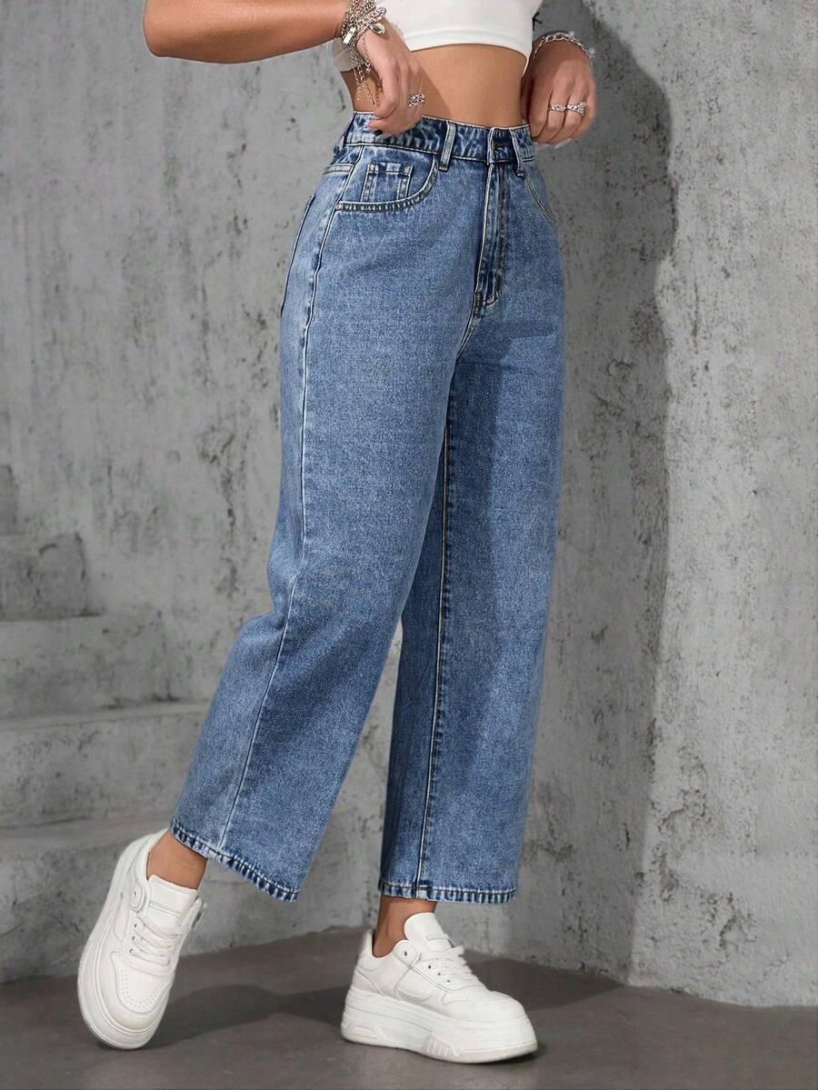 niebieskie jeansy wysoki stan 