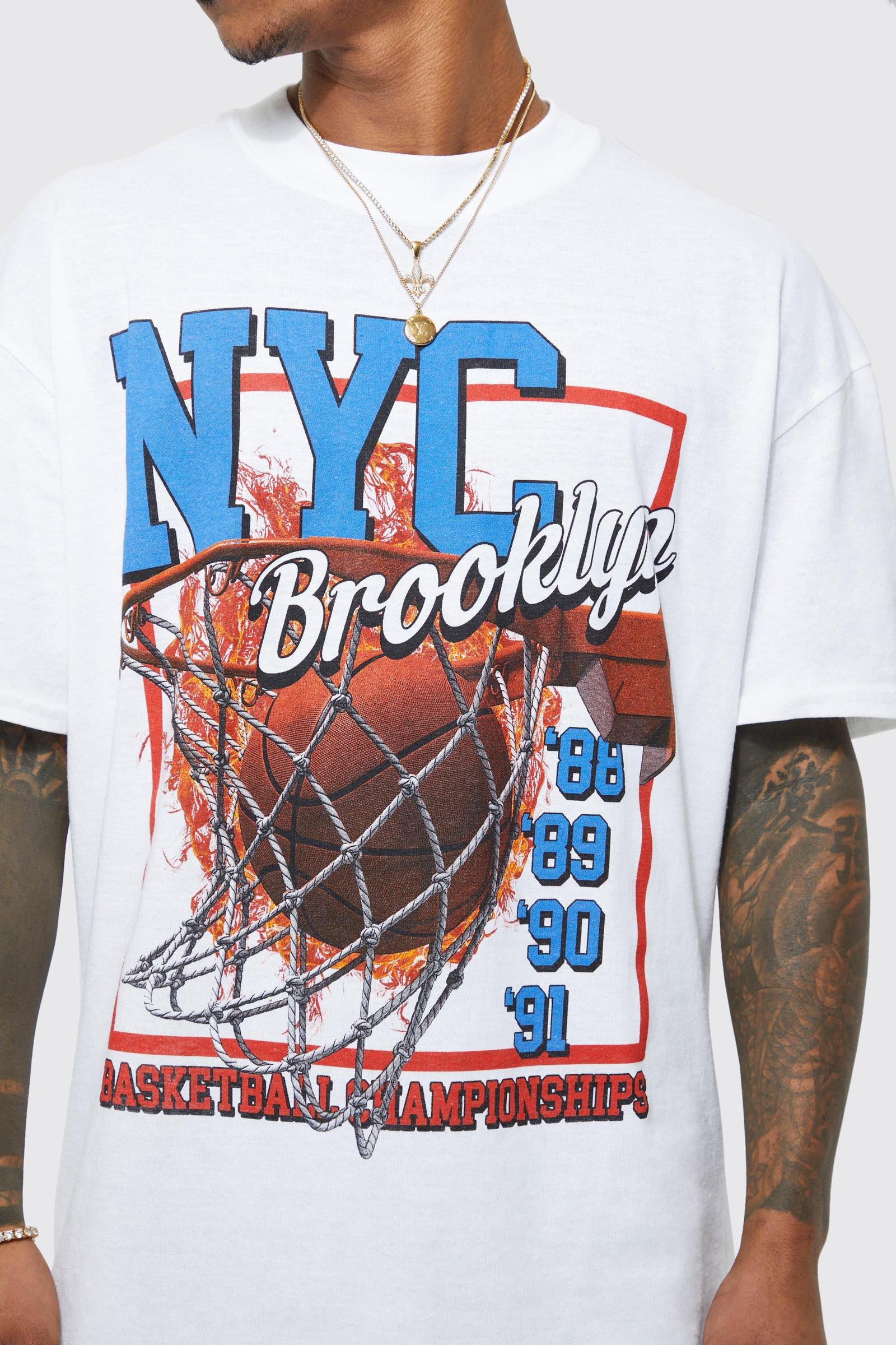 biały T-SHIRT OVERSIZE NADRUK nyc brooklyn