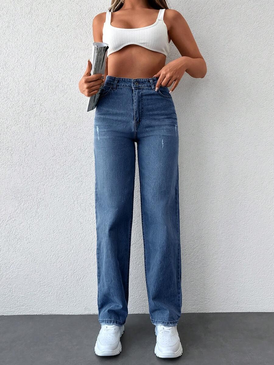 NIEBIESKIE SPODNIE JEANS SZEROKA NOGAWKA