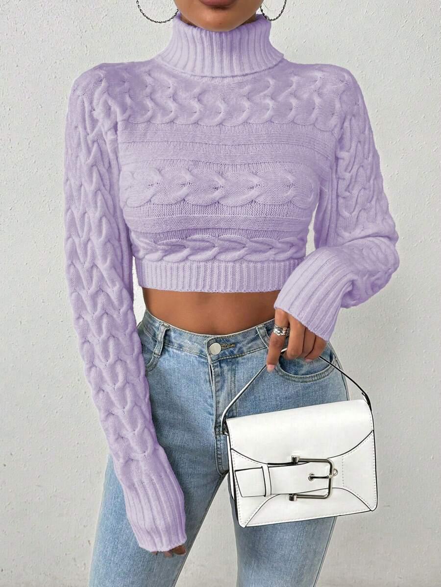 fioletowy krótki sweter golf splot